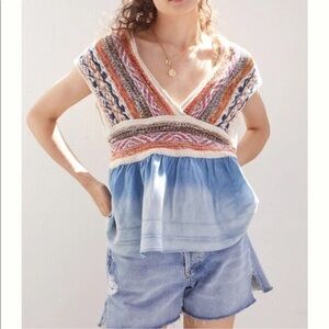 Pilcro Multicolor Knit Top with Denim Detail